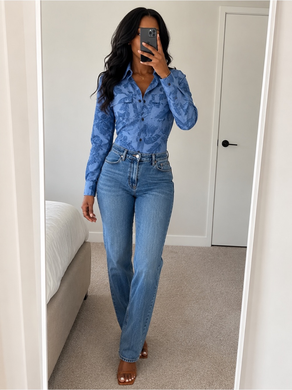 High-Rise Straight Leg Jeans in Medium Blue